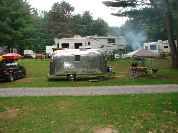 Airstream set up at campground.